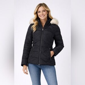 Nautica Women’s Lightweight Puffer Jacket w/ Faux Fur Hood – Size Small | NWT